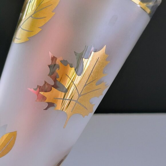 MCM Libbey Golden Foliage Pilsner Beer Glass Set of 2 Gold Leaves Frosted Glass - Picture 7 of 11